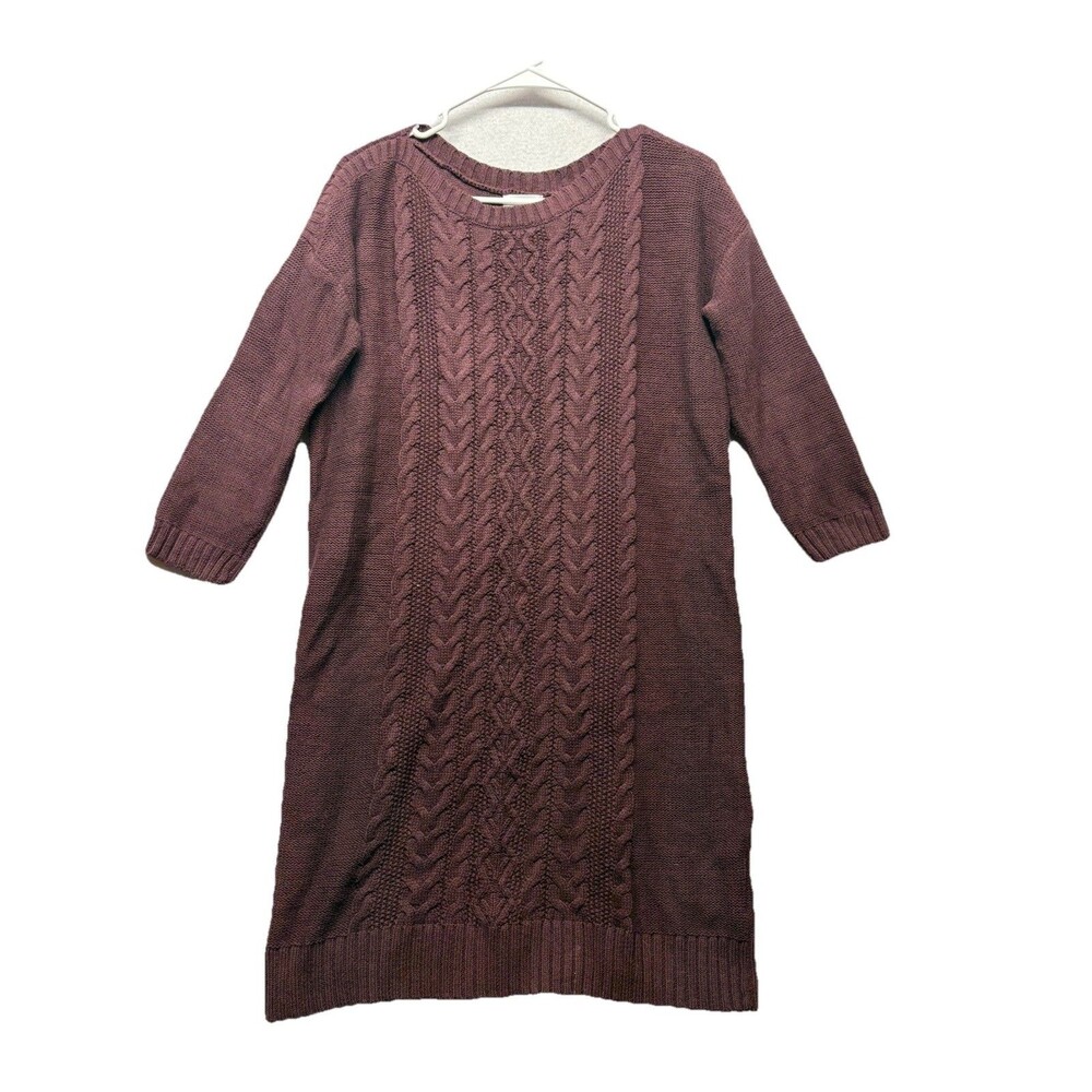 Old Navy Womens Cable Knit Crew Neck Tunic Sweater Dress Wine Down Size M